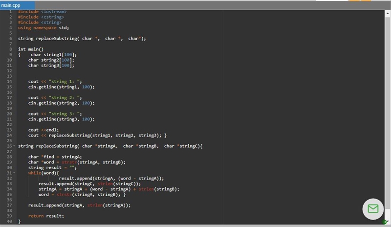 Write a function named replaceSubstring. The function should accept three C-string-example-1