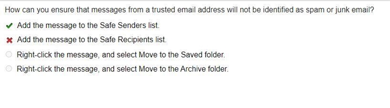 How can you ensure that messages from a trusted email address will not be identified-example-1