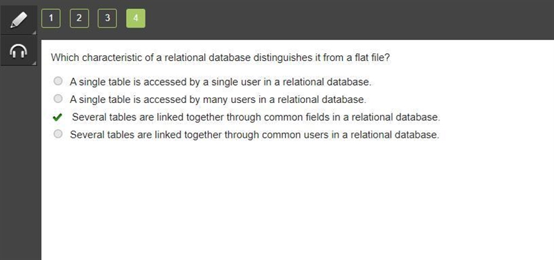 Which characteristic of a relational database distinguishes it from a flat file? A-example-1