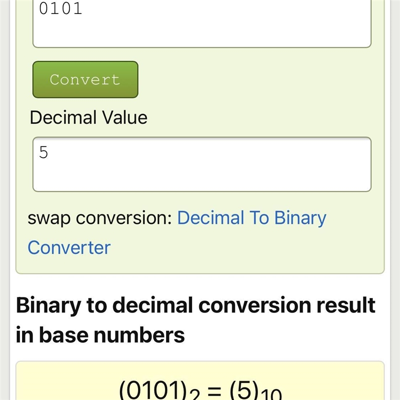 HELLO The binary number 0101 is equal to what number in the decimal system?-example-1