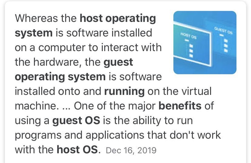 The benefit of host and guest operating system difference is: A. increased functionality-example-1