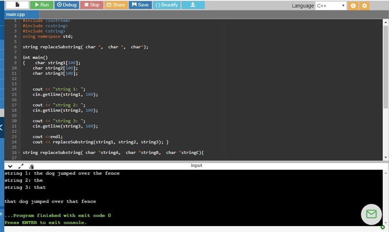 Write a function named replaceSubstring. The function should accept three C-string-example-2