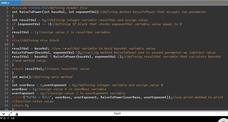 (C++) Write code to complete RaiseToPower(). Sample output if userBase is 4 and userExponent-example-1