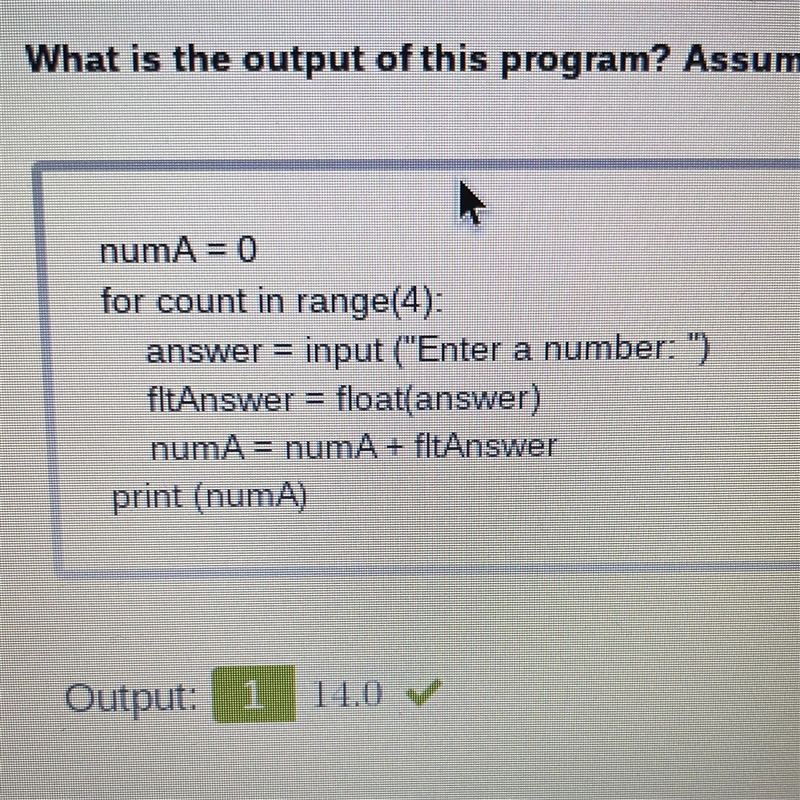 Question # 6 Math Formula What is the output of this program? Assume the user enters-example-1