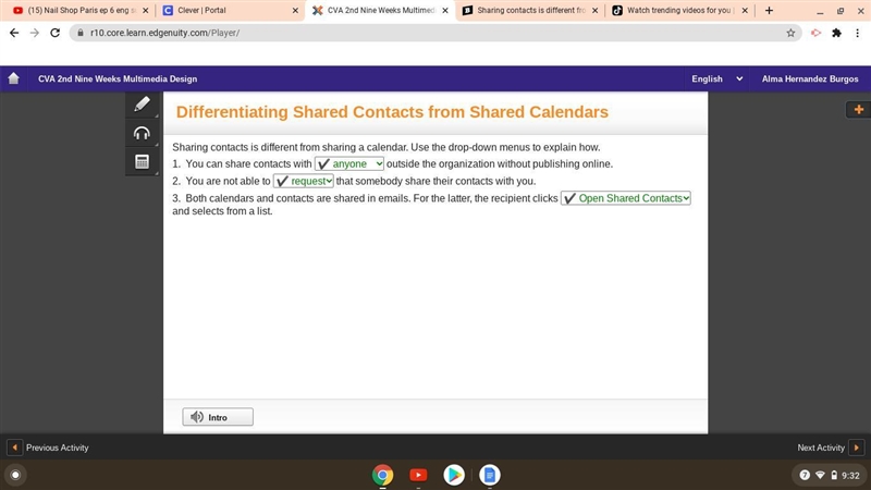 Sharing contacts is different from sharing a calendar. Use the drop-down menus to-example-1