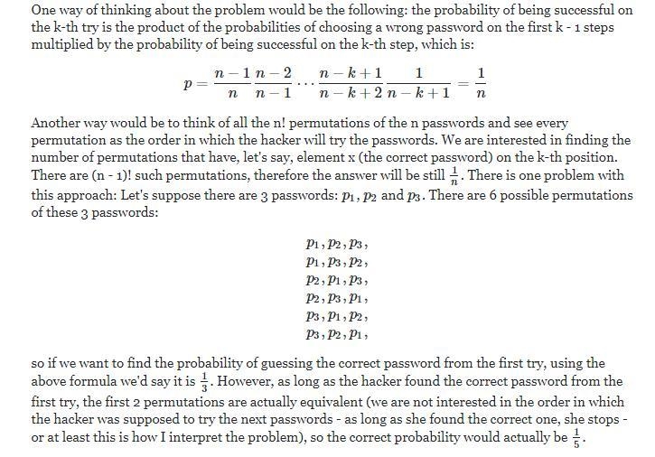 Say a hacker has a list of ndistinct password candidates, only one of which will successfully-example-1