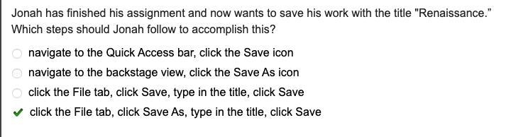 Jonah has finished his assignment and now wants to save his work with the title &quot-example-1