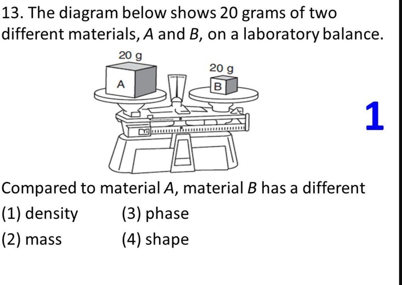 The diagram below shows 20 grams of two different materials, A and B. on a laboratory-example-1