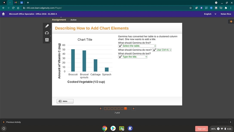 Gemima has converted her table to a clustered column chart. She now wants to add a-example-1