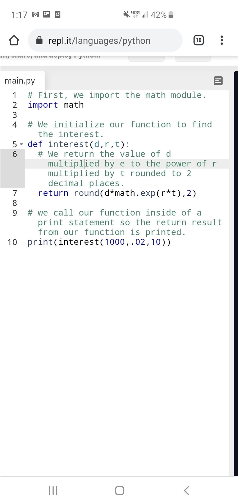 Code Problem 1 in Python 2. Problem 1 A deposit of d dollars is invested at r interest-example-1