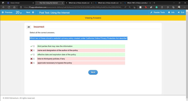 Which two of these should a website’s privacy policy created under California Online-example-1