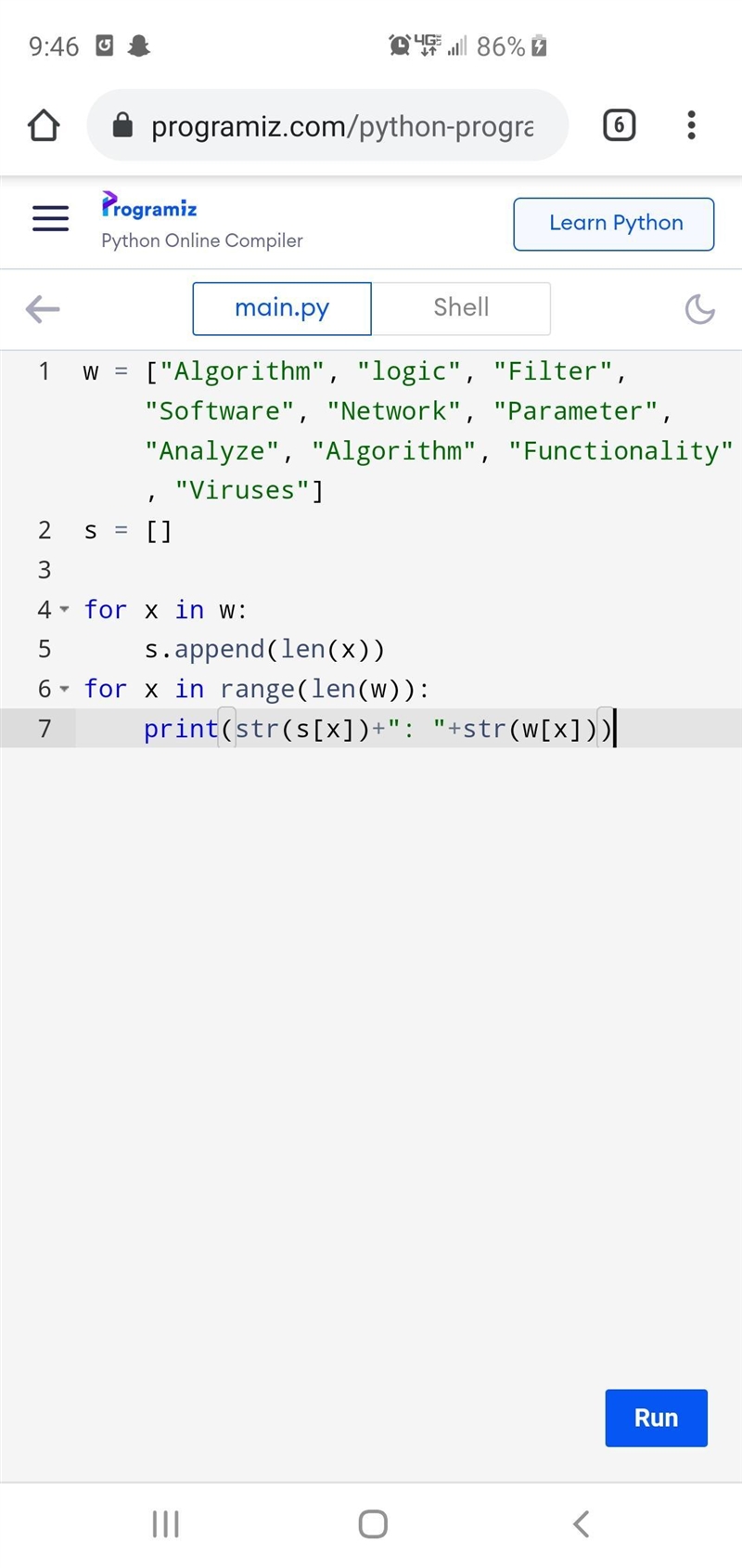 8.7 Code Practice Question 3 Use the following initializer list: w = [“Algorithm”, “Logic-example-1