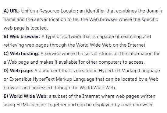 Match the following.A. URL B. Web browserC. Web hostingD. Web pageE. World Wide Web-example-1
