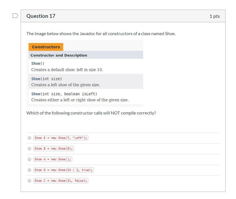 Need HELP on JAVA!!!!! Question 17 The image below shows the Javadoc for all constructors-example-1