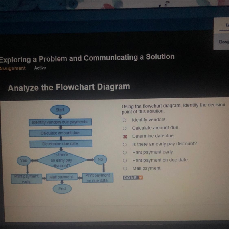 Using the flowchart diagram, identifythe decision point of this solution?-example-1