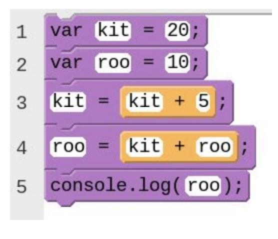 What number will be output by the console.log command on line 5? A. 10 B. 25 C. 30 D-example-1