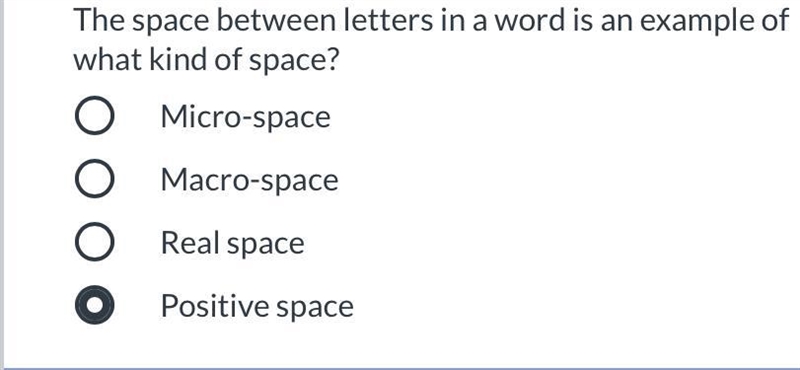 The space between letters in a word is an example of what kind of space?-example-1