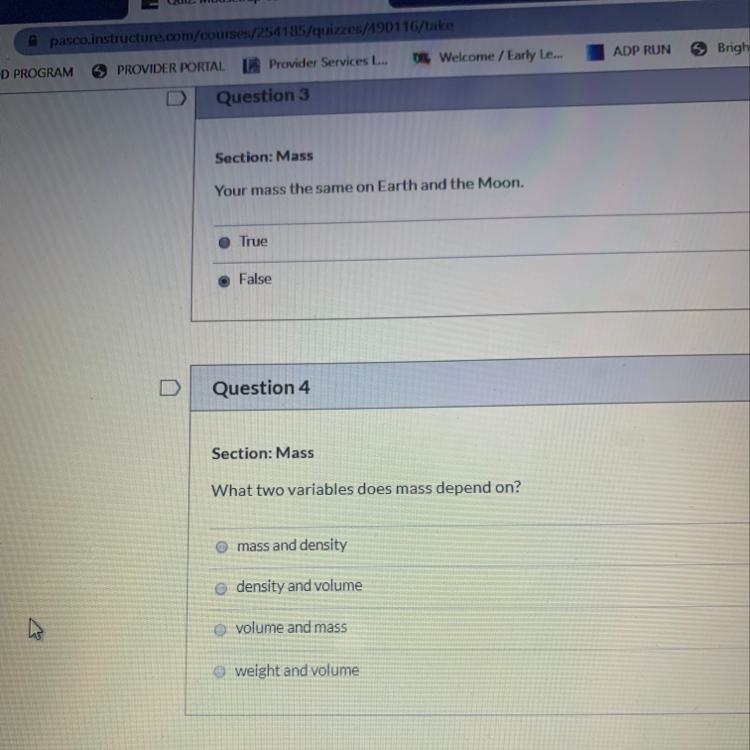 What two variables does mass depend on?-example-1