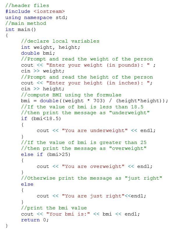 Design a modular program that calculates and displays a person’s body mass index (BMI-example-1