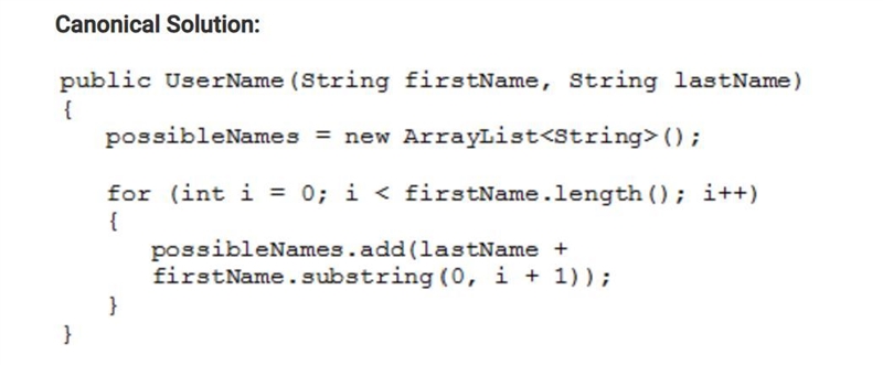 Public class UserName { // The list of possible user names, based on a user’s first-example-2