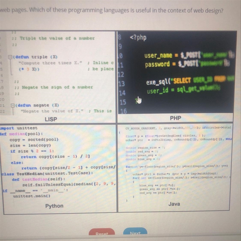 Lesley wants to develop web pages. Which of these programming languages is useful-example-1