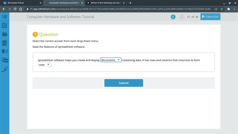 Select the correct answer from each drop-down menu. State the features of spreadsheet-example-2