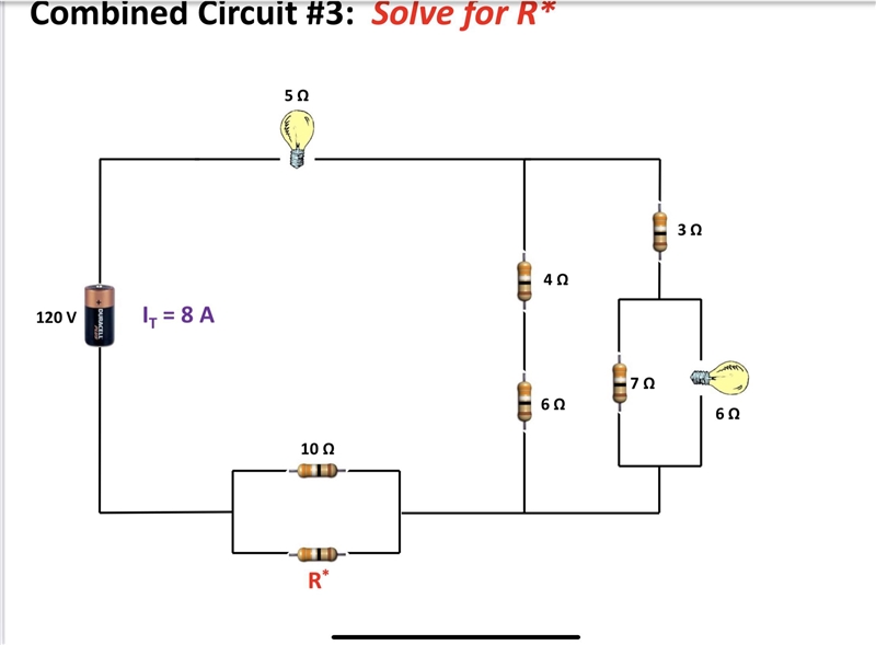 Solve for R. What is the current going through the 6 ohms light bulb?-example-1