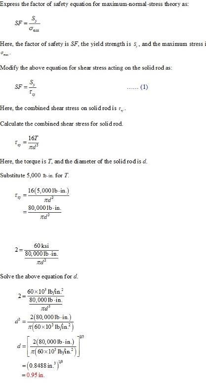 5. A straight round shaft is subjected to a torque of 5000 lb - in. Determine the-example-1