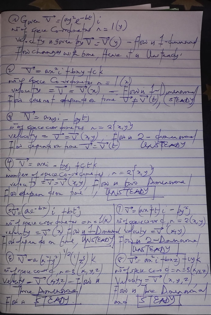 For the velocity fields given below, determine: (a) whether the flow field is one-example-1