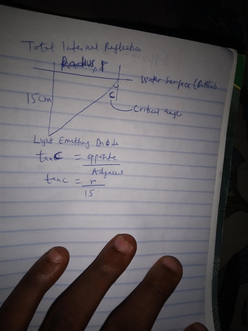 A small red light-emitting diode (LED) is placed 15.0 cm below the surface of the-example-1