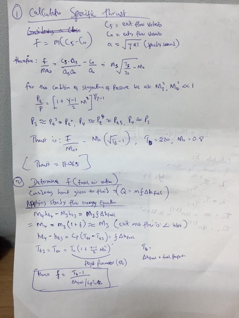 Consider an ideal turbojet at flight conditions: To =220 K, PO = 20 kPa, and Mo= 0.8. Calculate-example-1