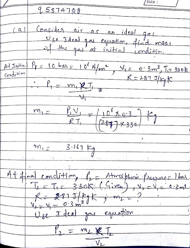 Air in a 10 ft3 cylinder is initially at a pressure of 10 atm and a temperature of-example-5