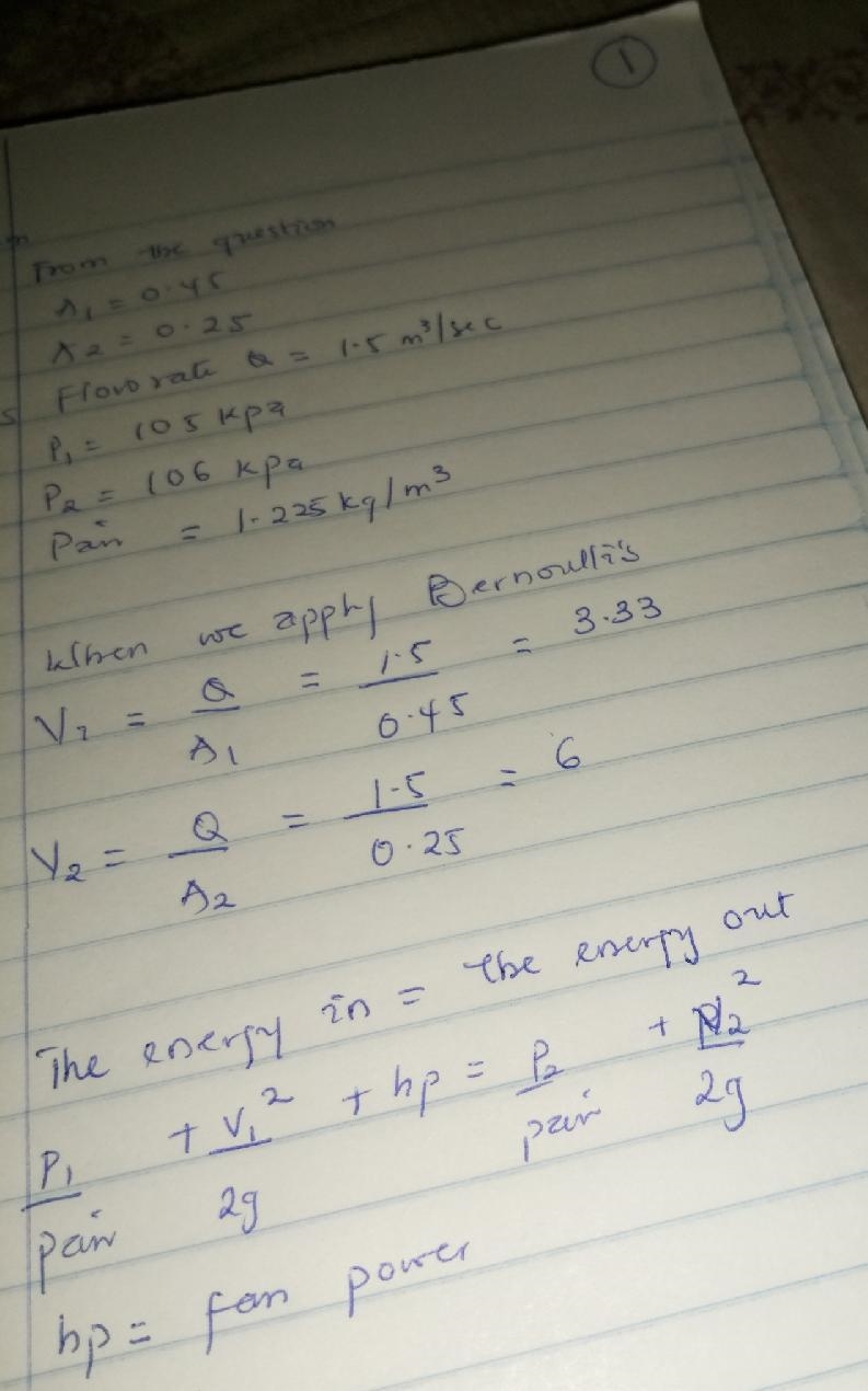 What is the fan power required to increase the pressure of air flowing in a duct from-example-1