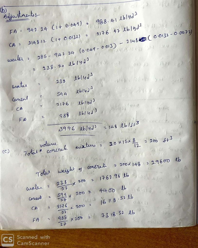 Use the following information to complete the concrete mixture designs for the following-example-1