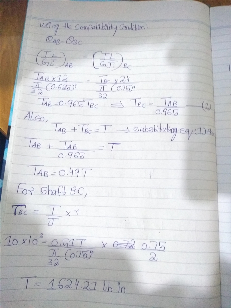 A solid steel shaft is supported between 2 rigid supports; the diameter of AB is .625 in-example-2