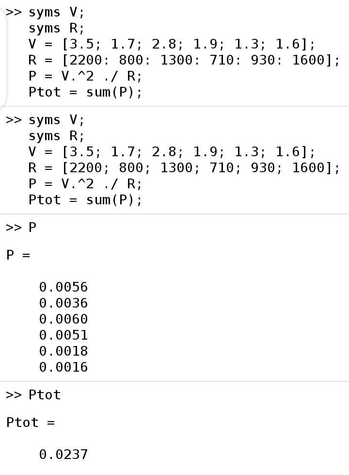 You have 6 resistors in a circuit. The voltage on each is given. Use MATLAB to calculate-example-2