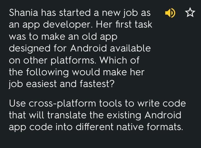 Shania has started a new job as an app developer. Her first task was to make an old-example-1