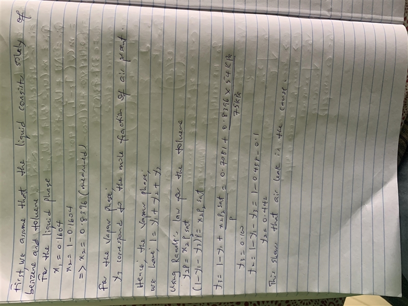 A binary mixture of benzene(1) and toluene(2) is flashed to 75 kPa and 90°C. Analysis-example-1