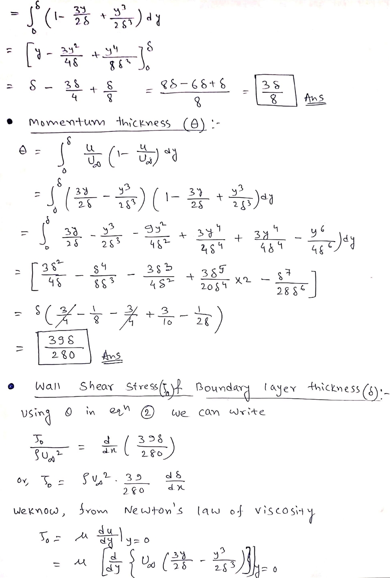 Using Von Karman momentum integral equation, find the boundary layer thickness, the-example-2