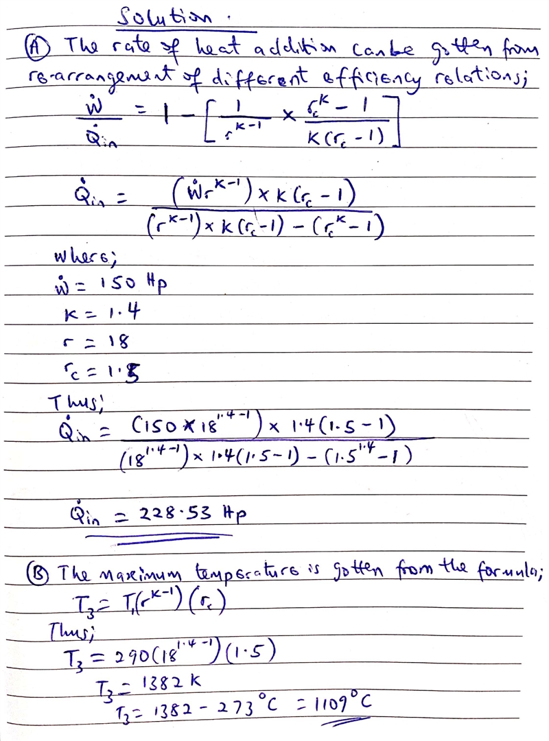 An ideal Diesel cycle has a compression ratio of 18 and a cutoff ratio of 1.5. Determine-example-1