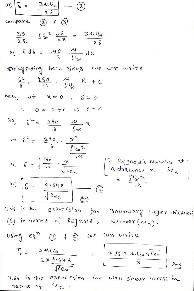 Using Von Karman momentum integral equation, find the boundary layer thickness, the-example-3