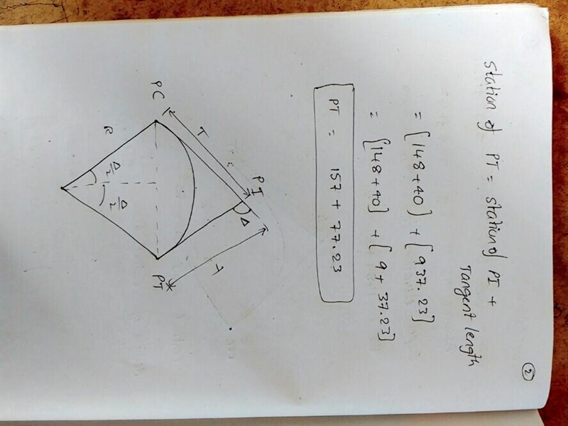 A horizontal curve is designed for 35 mi/h with a central angle of 85 degrees. The-example-2