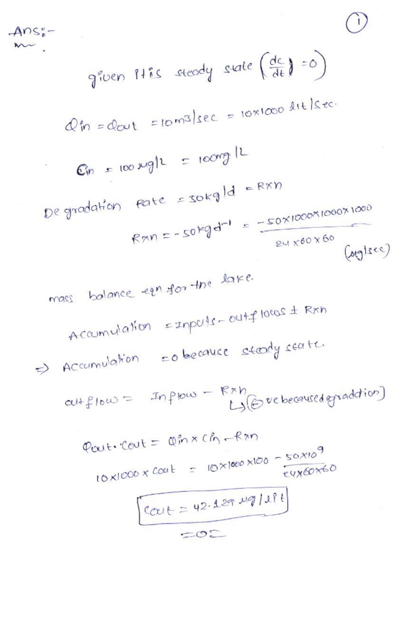 A. Calculate the concentration of a toxic (Cout) that is added to a lake with an input-example-1