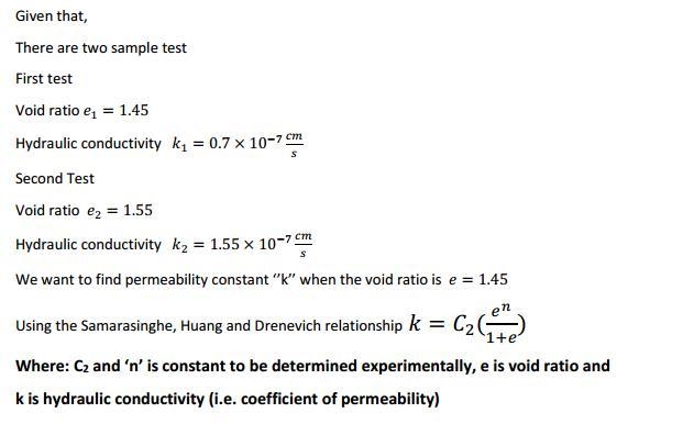 4. From two permeability tests it is found that the void ratio and hydraulic conductivity-example-1