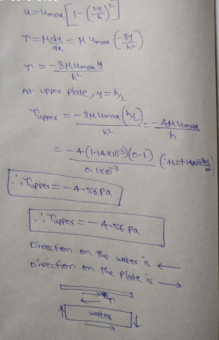 The velocity distribution for laminar flow between parallel plates is given by u umax-example-1