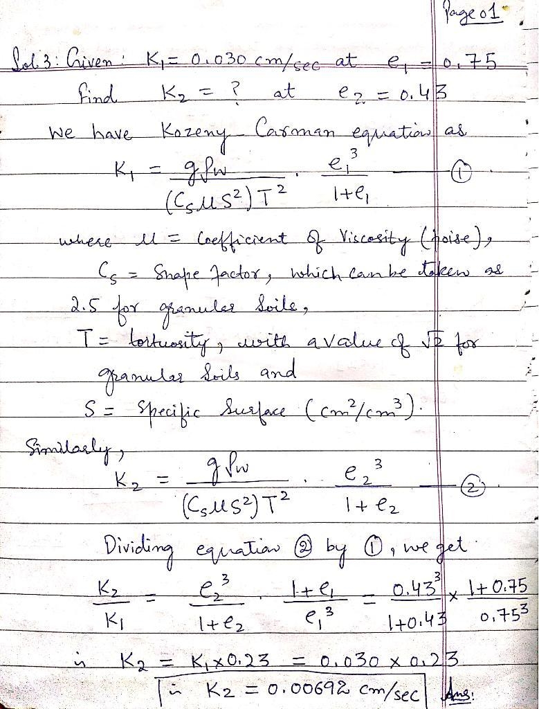 From experimental results, the hydraulic conductivity of a sand at a void ratio of-example-1