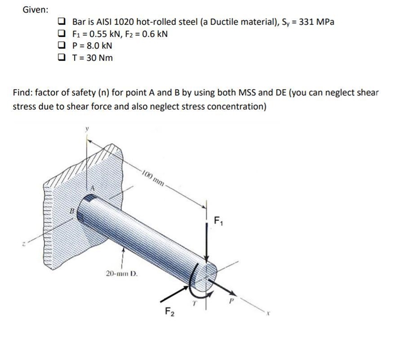 Find: factor of safety (n)for point A and B by using both MSS and DE (you can neglect-example-1