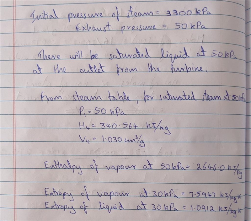 Steam enters the turbine of a power plant operating on the Rankine cycle at 3300 kPa-example-1