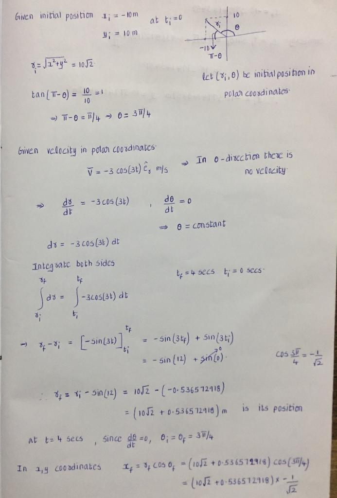 Position from polar velocity A particle P starts at time t 0s at the position x=3 m-example-1