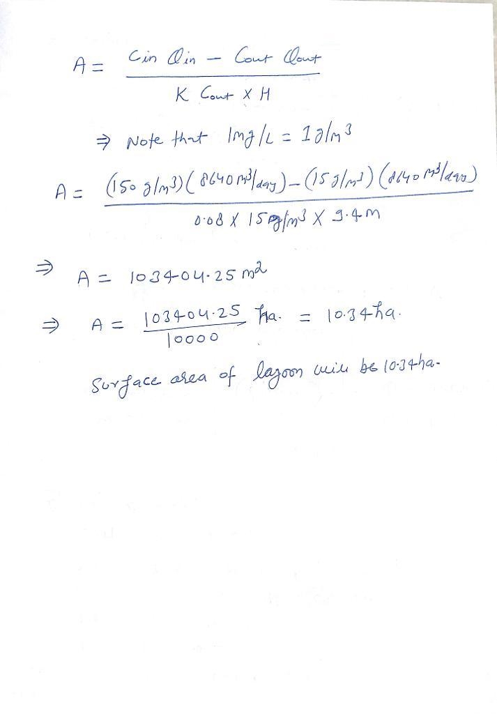 Given an aerated lagoon with a depth of 9.4 meters receives wastes containing 15 mg-example-2